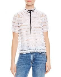 Sandro Addiction Tiered Mesh & Lace Silk Top at Bloomingdales